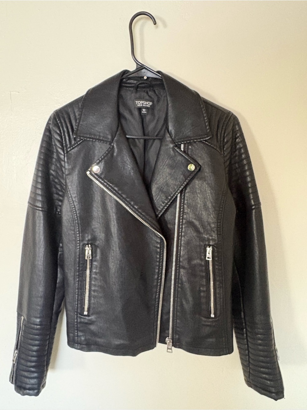 Topshop Black Faux LeatherMoto Biker Rockabilly Jacket Vintage Style